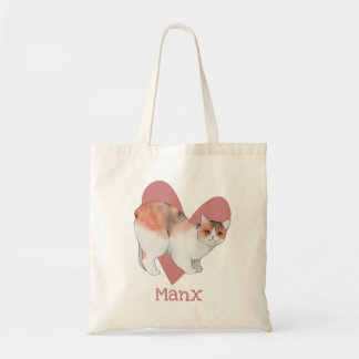Bolsa Tote Manx Cat Watercolor Gatinho Coração Rosa