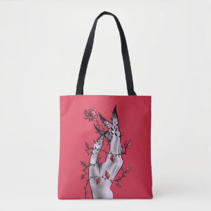 Bolsa Tote Mão assustador com arte gótico cor-de-rosa e dos