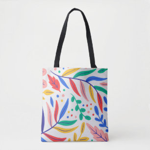 Bolsa Tote Mão colorida brilhante folhas tiradas