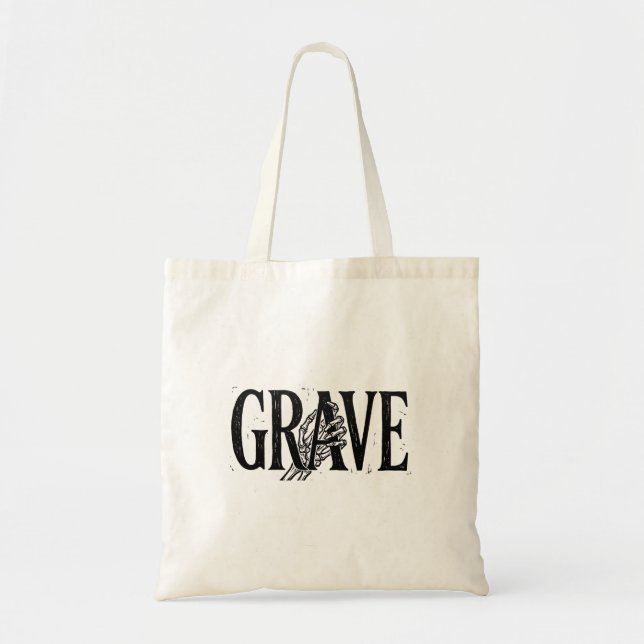 Bolsa Tote Mão de Esqueleto de Halloween Grave Design de Lino (Frente)