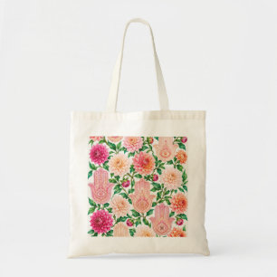 Bolsa Tote Mão de Hamsa e Flores de Dália Floral Olho do Mal