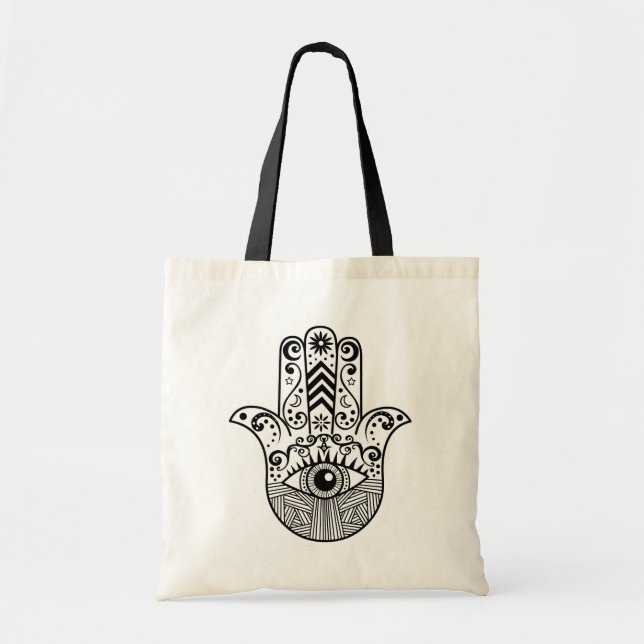 Bolsa Tote Mão de Hamsa preto e branco (Frente)