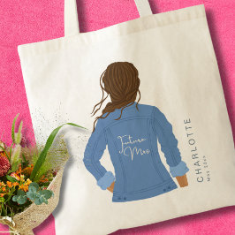 Bolsa Tote Mão Desenhada Denim Jaqueta Cabelo Castanho Futuro