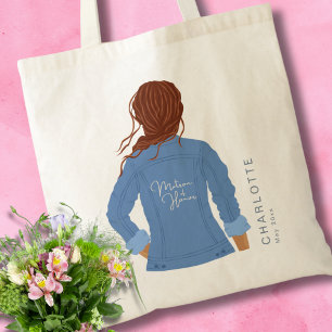 Bolsa Tote Mão Desenhada Denim Jaqueta Cabelo Vermelho Matéri