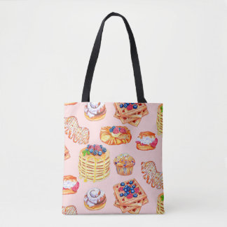Bolsa Tote Mão Desenhada Doce padaria - café da manhã - retro