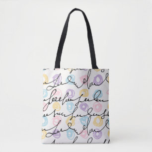 Bolsa Tote Mão Feita Círculos E Letras Coloridos