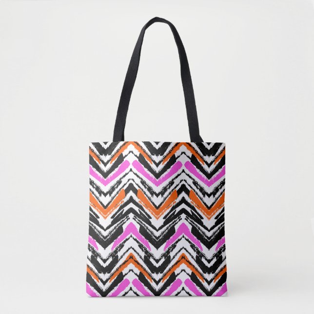 Bolsa Tote Mão preta, alaranjada, e cor-de-rosa teste padrão (Frente)