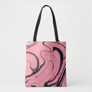 Bolsa Tote Mão Preta-Cor-de-Rosa Desenhada