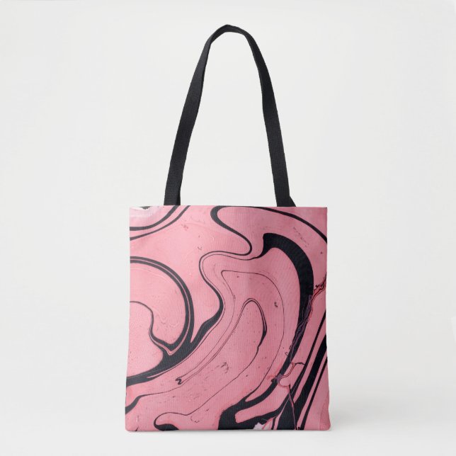 Bolsa Tote Mão Preta-Cor-de-Rosa Desenhada (Frente)