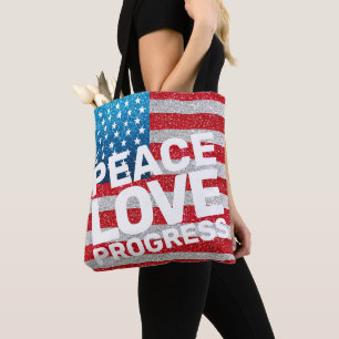 Bolsa Tote Mãos para a Paz Progresso América Sinalizador Glit
