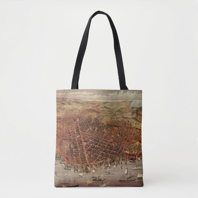 Bolsa Tote Mapa Aéreo Antiquado de São Francisco, Califórnia (Frente)