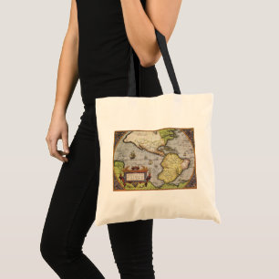 Bolsa Tote Mapa Antigo do Mundo das Américas, 1570