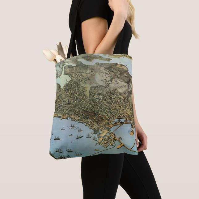 Bolsa Tote Mapa Antigo Vista Aérea Cidade de Seattle Washingt (Close Up)