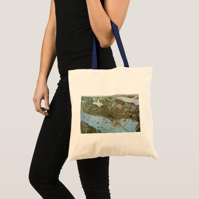 Bolsa Tote Mapa Antigo Vista Aérea Cidade de Seattle Washingt (Frente (produto))