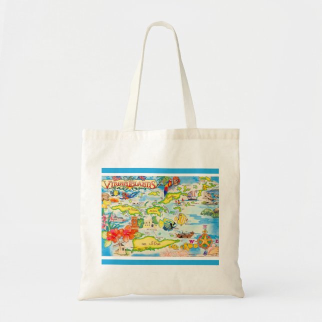 Bolsa Tote Mapa Colorido das Ilhas Virgens Tote (Frente)