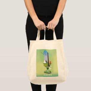Bolsa Tote Mapa da Albânia - poster de viagens ilustrado