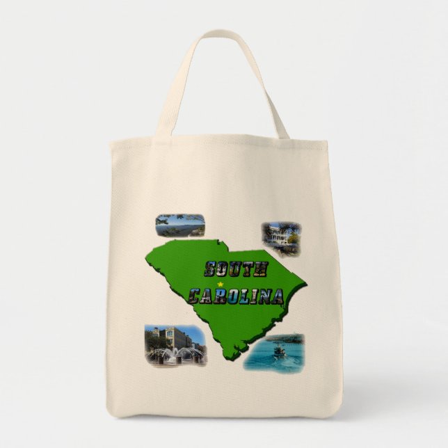 Bolsa Tote Mapa da Carolina do Sul, Fotos e Texto (Frente)