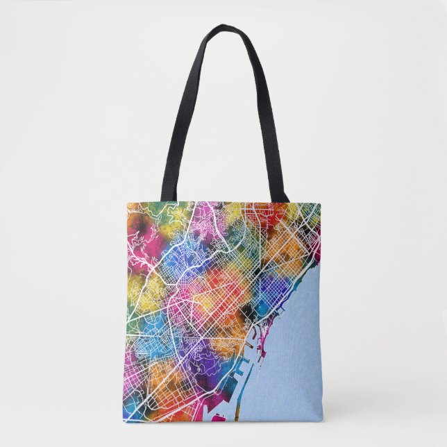 Bolsa Tote Mapa da cidade de Espanha de Barcelona (Frente)