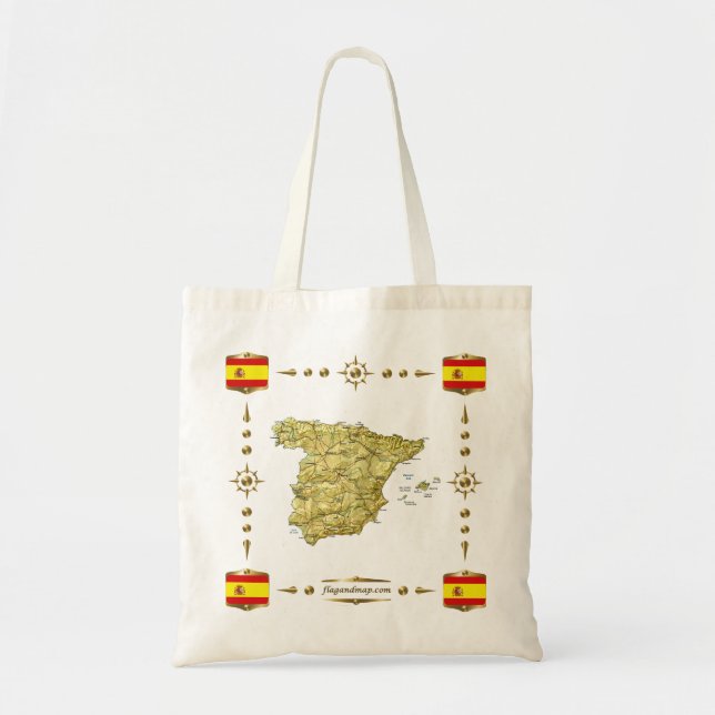 Bolsa Tote Mapa da espanha + Saco das bandeiras (Frente)