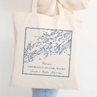 Bolsa Tote Mapa da Ilha Chebeague Elegante Boas-Vindas Casame