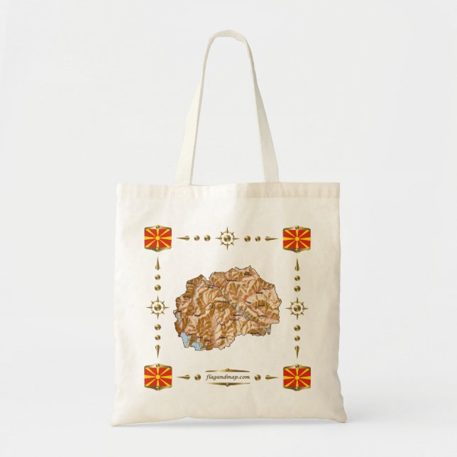 Bolsa Tote Mapa da Macedônia do Norte + Bandeiras (Frente)