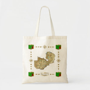 Bolsa Tote Mapa da Zâmbia + Saco das bandeiras