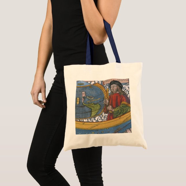 Bolsa Tote Mapa das Américas com o explorador Amerigo Vespucc (Frente (produto))
