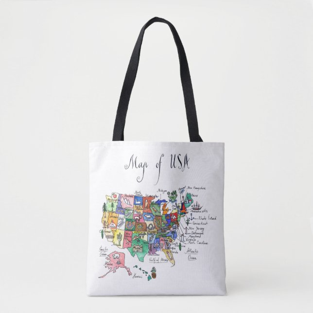Bolsa Tote Mapa das atrações dos Estados Unidos da América (Frente)