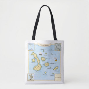 Bolsa Tote Mapa das Ilhas Galápagos ornamentados com navios à