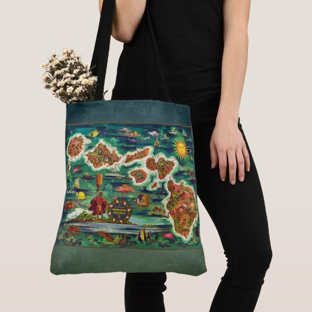 Bolsa Tote Mapa das Ilhas Havaianas (Close Up)