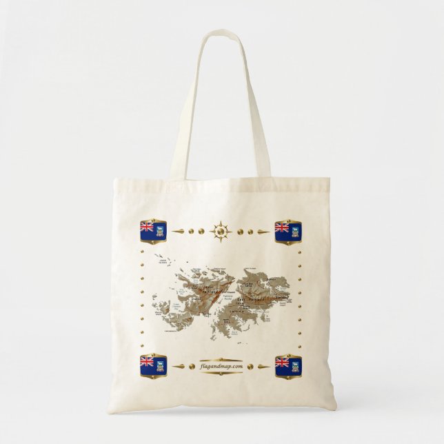 Bolsa Tote Mapa das Ilhas Malvinas + Bandeiras (Frente)