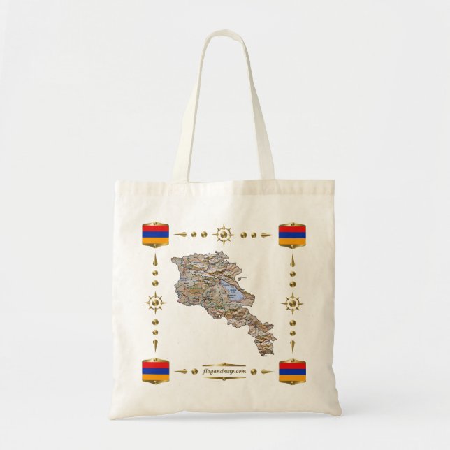 Bolsa Tote Mapa de Arménia + Saco das bandeiras (Frente)