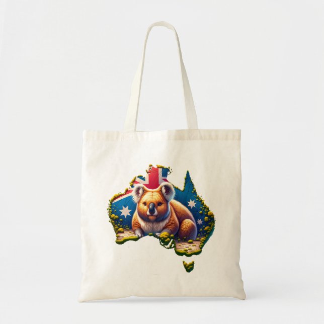 Bolsa Tote Mapa de bandeira do Urso Koala, na Austrália (Frente)