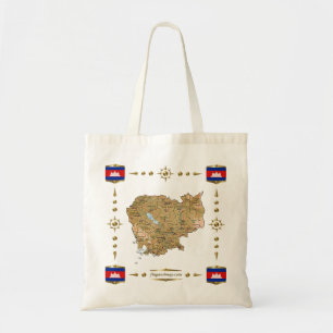 Bolsa Tote Mapa de Cambodia + Saco das bandeiras