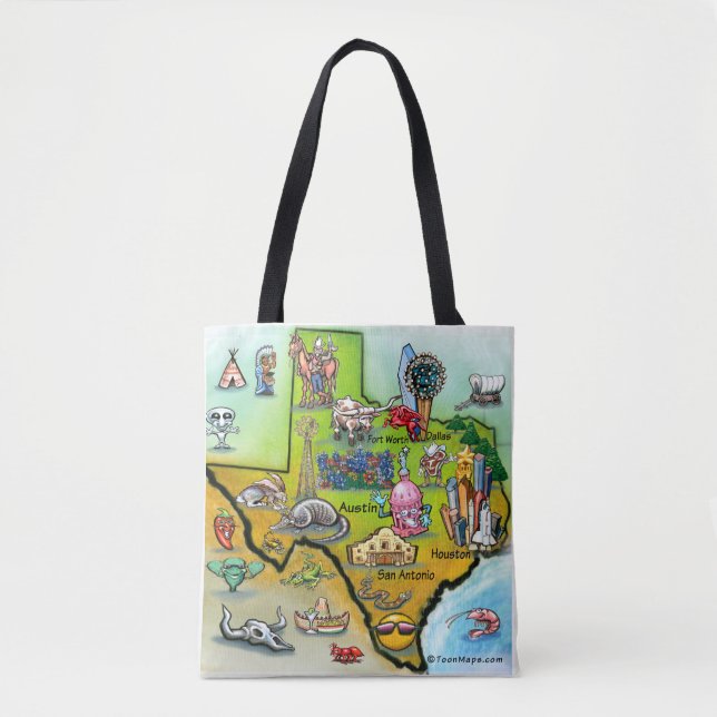 Bolsa Tote Mapa de Cartoons do Texas (Frente)