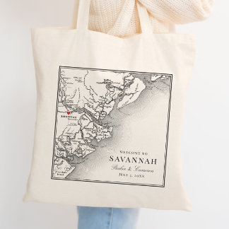 Bolsa Tote Mapa de Casamento Elegante Preto Branco Savannah G