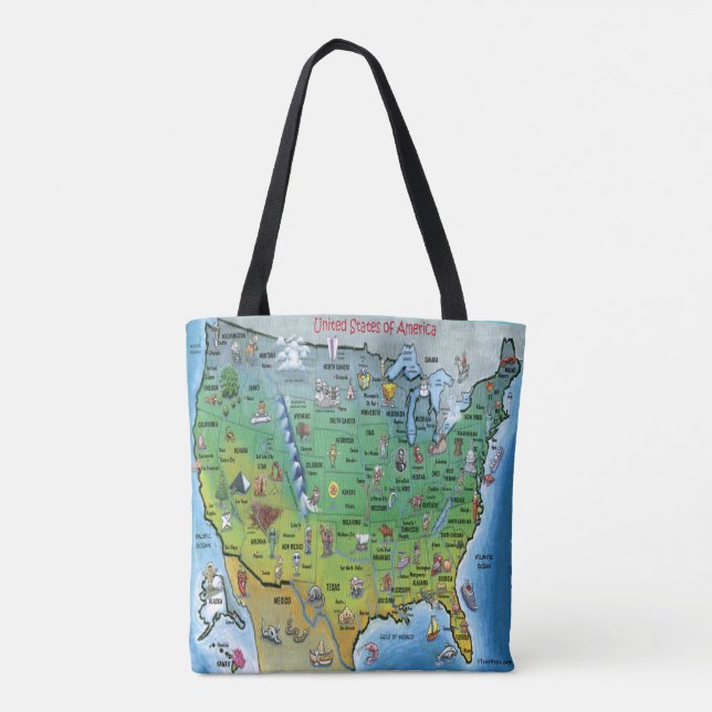 Bolsa Tote Mapa de desenhos animados dos EUA (Verso)
