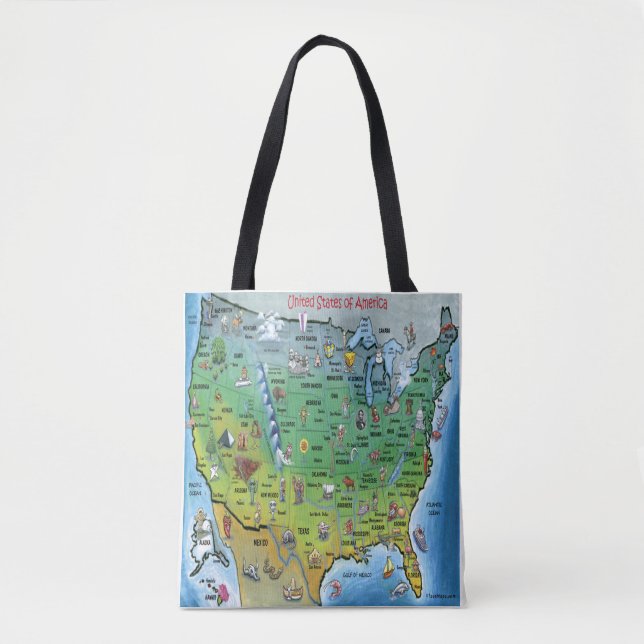 Bolsa Tote Mapa de desenhos animados dos EUA (Frente)