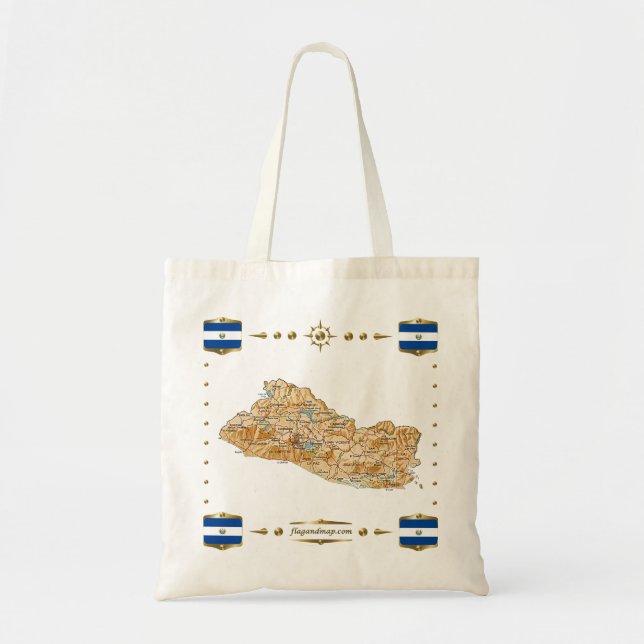 Bolsa Tote Mapa de El Salvador + Bandeiras (Frente)