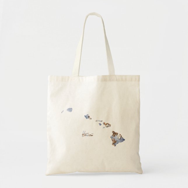Bolsa Tote Mapa de Estado do Havaí Azul e Dourado (Frente)