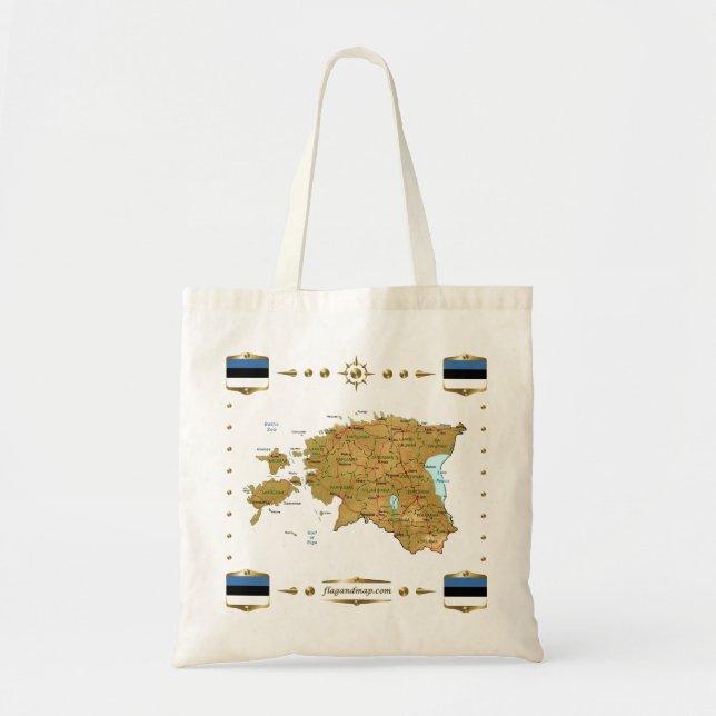 Bolsa Tote Mapa de Estónia + Saco das bandeiras (Frente)