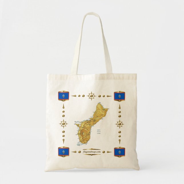 Bolsa Tote Mapa de Guam + Saco das bandeiras (Frente)