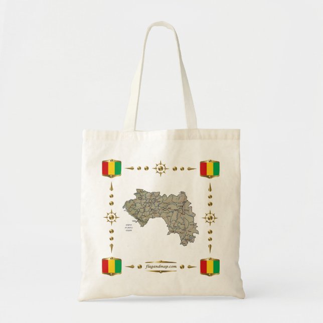 Bolsa Tote Mapa de Guiné-Conakry + Saco das bandeiras (Frente)