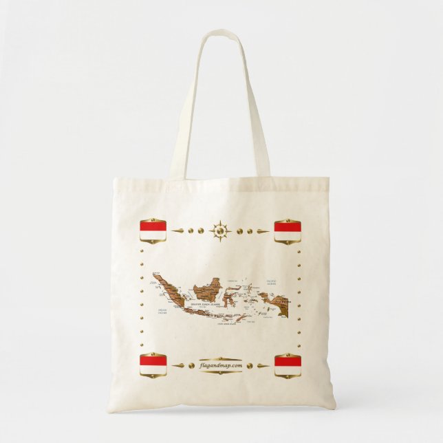 Bolsa Tote Mapa de Indonésia + Saco das bandeiras (Frente)