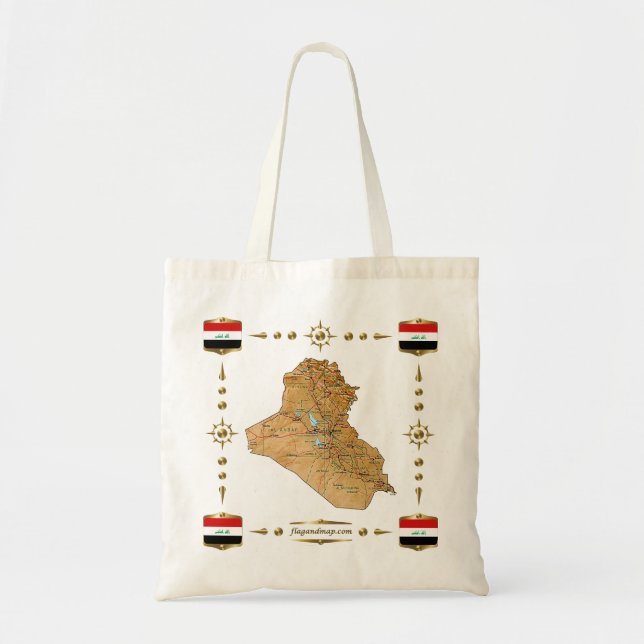 Bolsa Tote Mapa de Iraque + Saco das bandeiras (Frente)