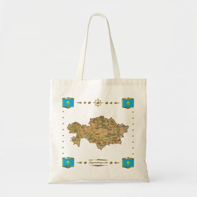 Bolsa Tote Mapa de Kazakhstan + Saco das bandeiras (Frente)