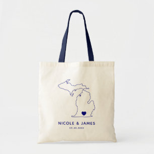 Bolsa Tote Mapa de Michigan Bote de Boas-vindas Bolsa, Marinh