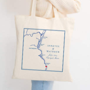 Bolsa Tote Mapa de Ogunquit Maine Elegante Boas-Vindas de Cas