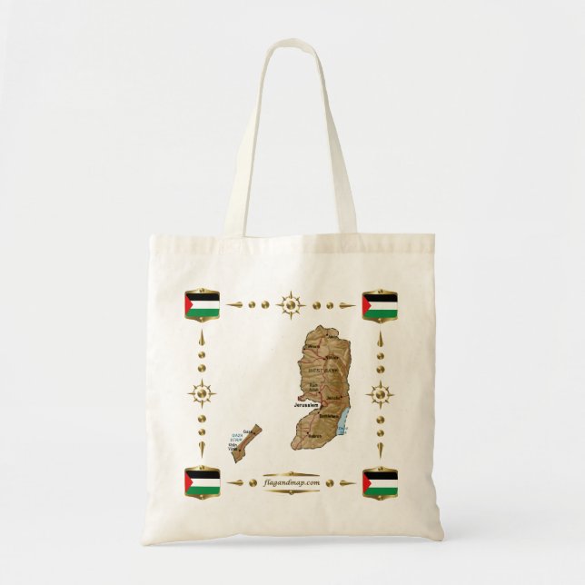 Bolsa Tote Mapa de Palestina + Saco das bandeiras (Frente)