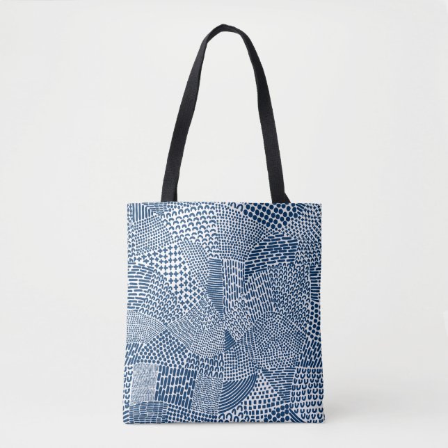 Bolsa Tote Mapa de Patches do abstrato - Azul-Corante do Indi (Frente)